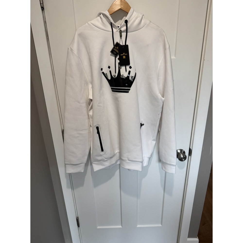 Bertigo White Crown Teddy Bear Graphic‎ Hoodie With Zip Pockets Mens 3XL